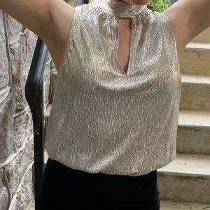 Express Champagne Mock Neck Keyhole Top